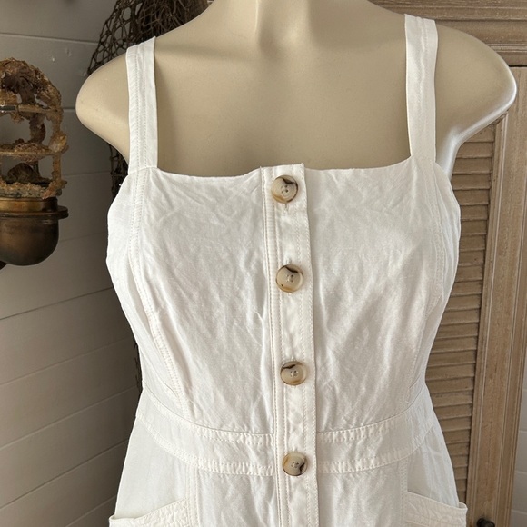 Banana Republic White Midi linen Dress with Button Detail petite 8 - Picture 2 of 11